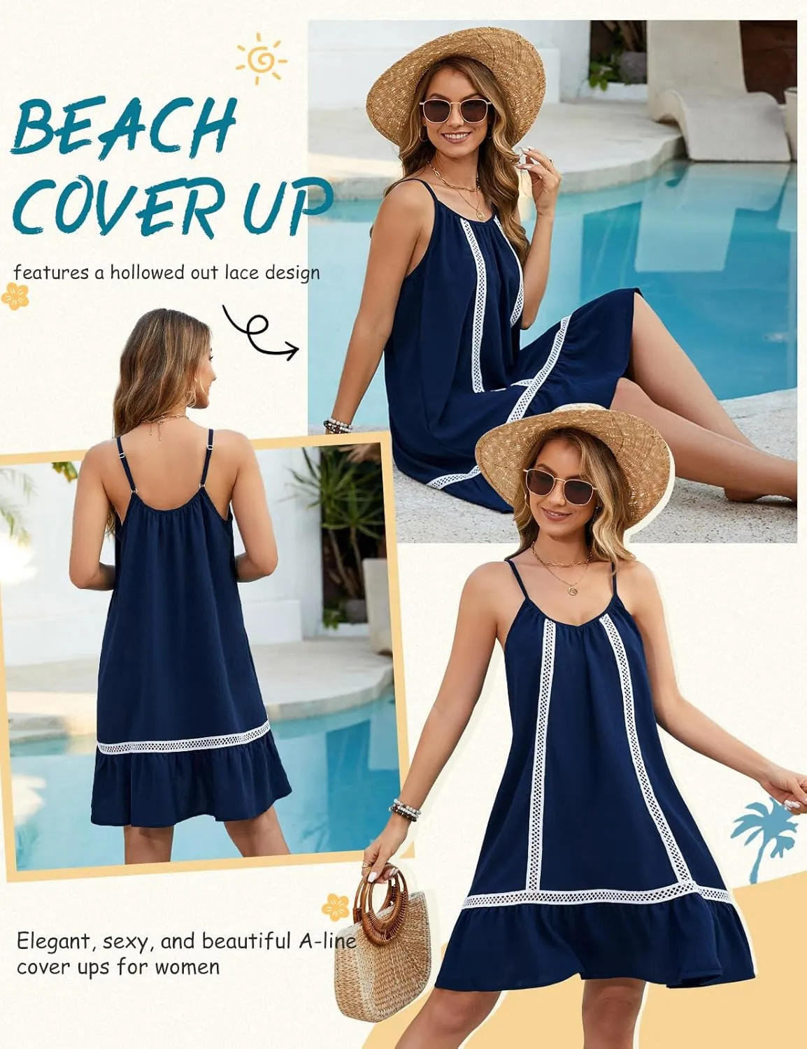 HEEKPEK Womens Bathing Suit Cover Up Spaghetti Strap Sleeveless Dress Summer Beach Flowy Sundresses Swimsuit Swimwear Coverup