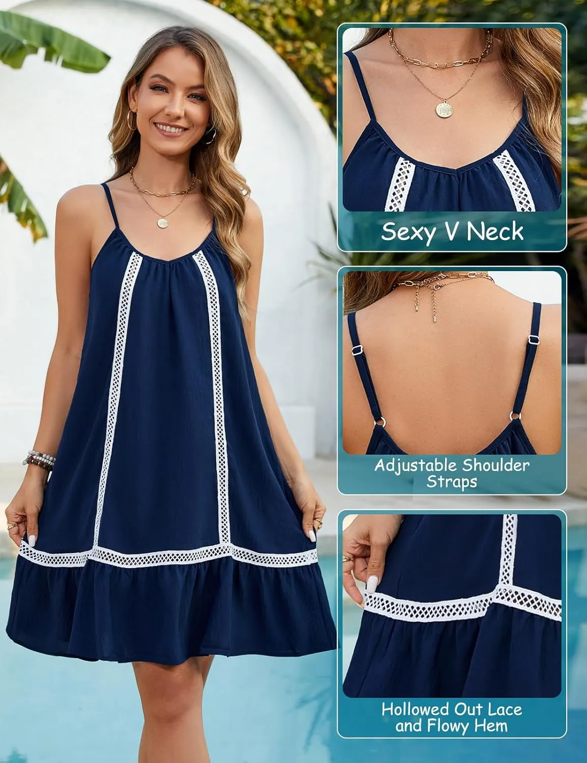 HEEKPEK Womens Bathing Suit Cover Up Spaghetti Strap Sleeveless Dress Summer Beach Flowy Sundresses Swimsuit Swimwear Coverup