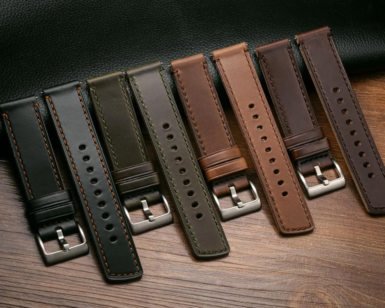 hemsut h Leather Watch Bands for Men, Horween Quick Release Leather Watch Strap Vintage Watch Replacement Wrap of 18mm, 20mm, 22mm