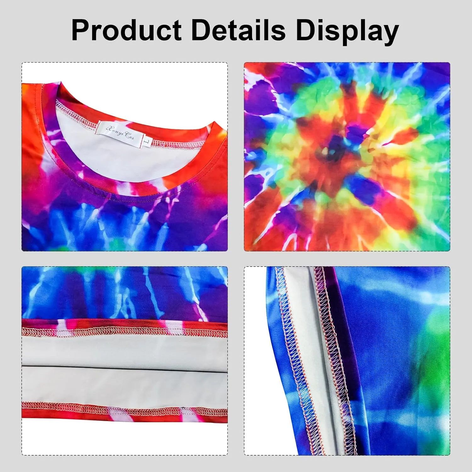 Hippie Costume for Men Women 60s and 70s colorful T-shirt sunglasses headband Peace necklace 4-piece theme party