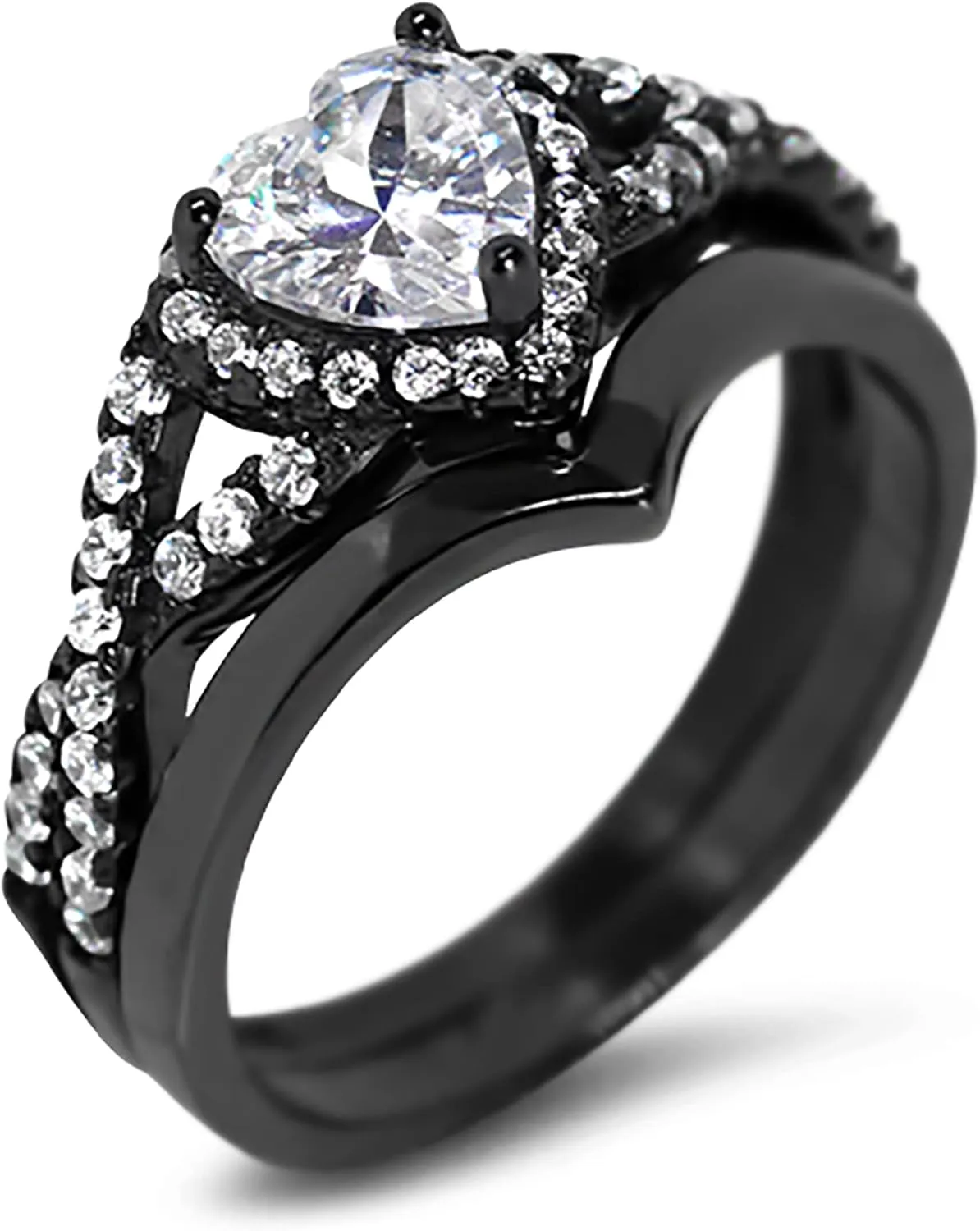 His and Her Black Wedding Ring Set Matching Couples Rings for Women and Men Him Her
