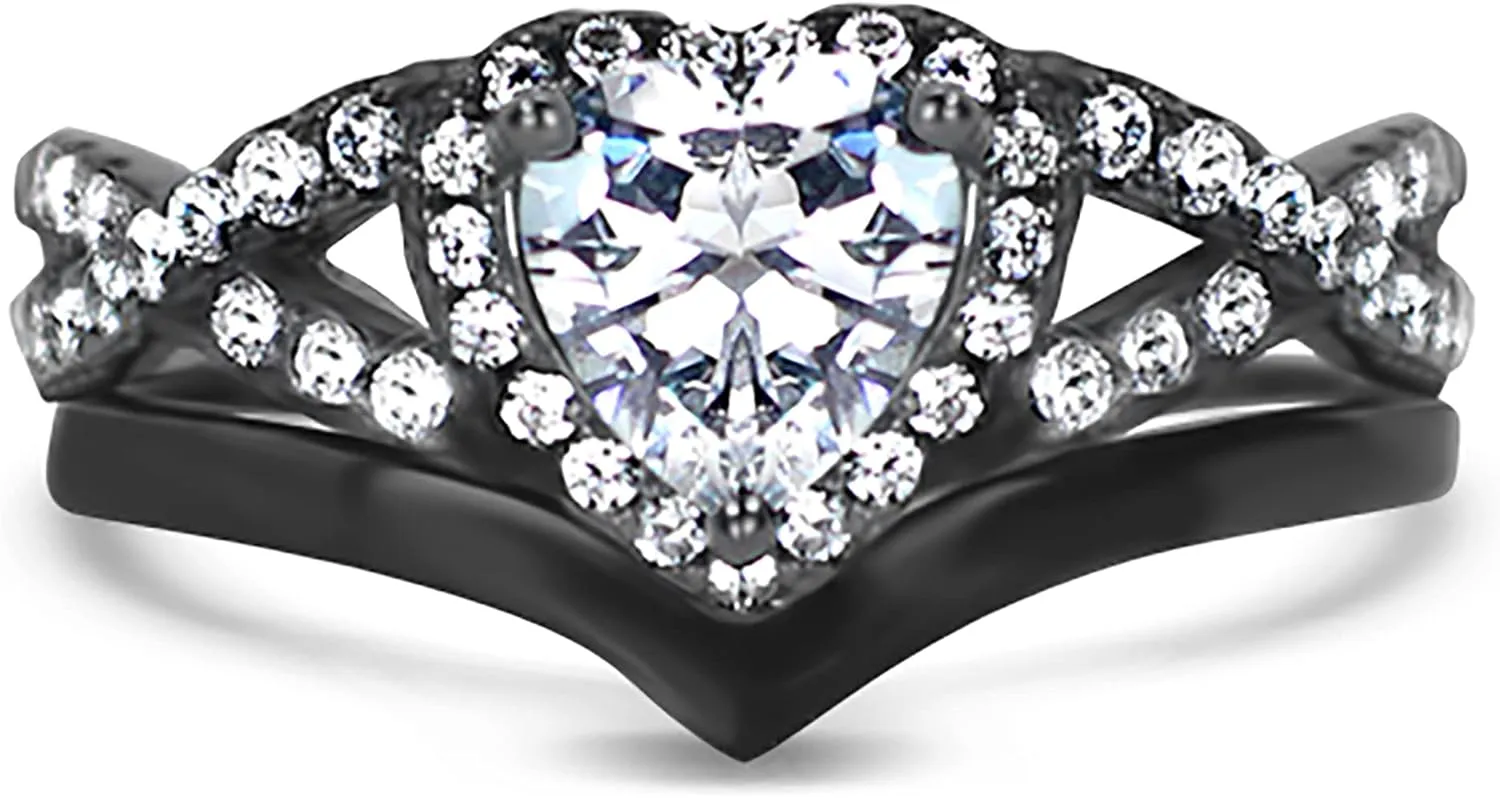 His and Her Black Wedding Ring Set Matching Couples Rings for Women and Men Him Her