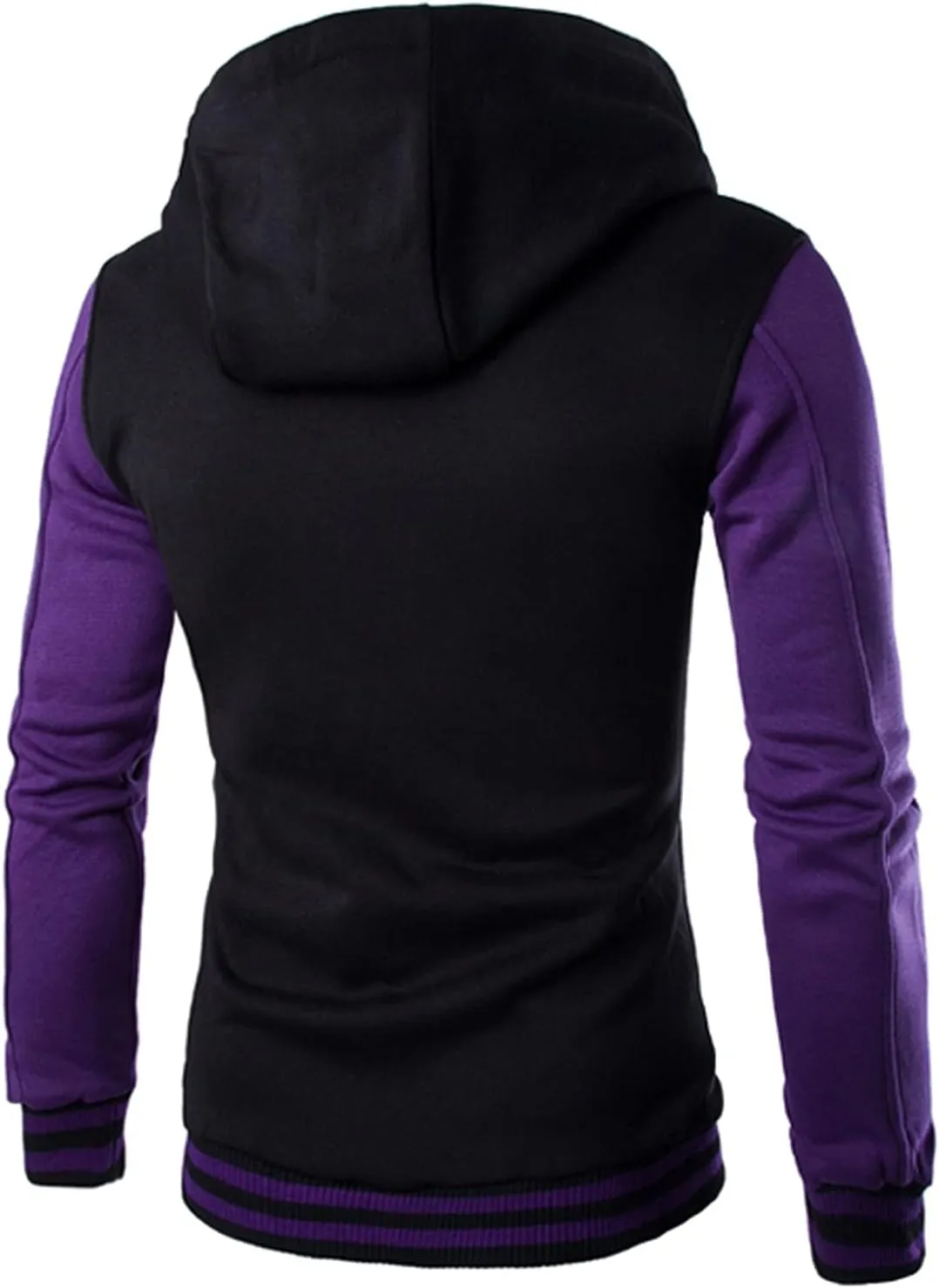 Hooded Varsity Jacket Men,Contrast Color Patchwork Baseball Jacket Button Slim Casual Sports Sweatshirts with Pocket
