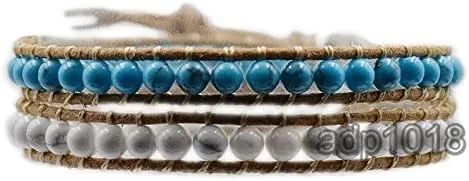 Hot Hand Made Natural Gemstones Beads Genuine Leather Wrap Bracelet (2 Wraps, Mixed Stone)