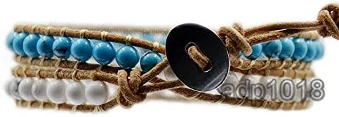 Hot Hand Made Natural Gemstones Beads Genuine Leather Wrap Bracelet (2 Wraps, Mixed Stone)