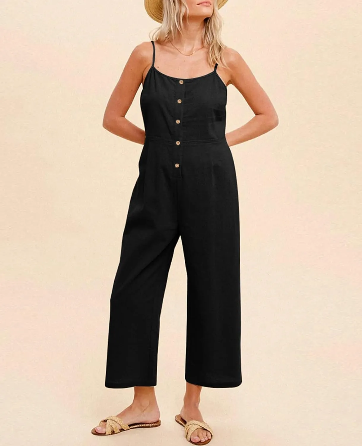 HOTIAN Womens Linen Cotton Overalls Straps Jumpsuits Casual Loose Jumpers 2025 Baggy Rompers
