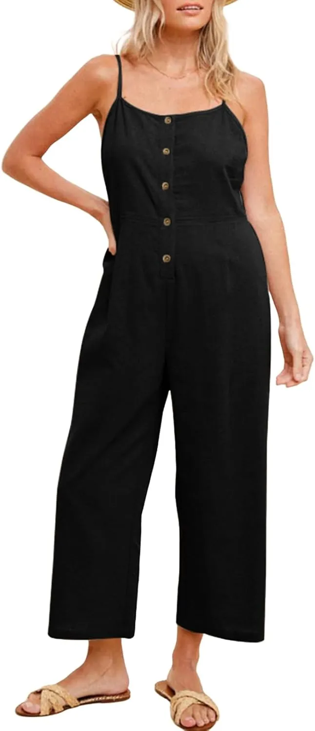 HOTIAN Womens Linen Cotton Overalls Straps Jumpsuits Casual Loose Jumpers 2025 Baggy Rompers
