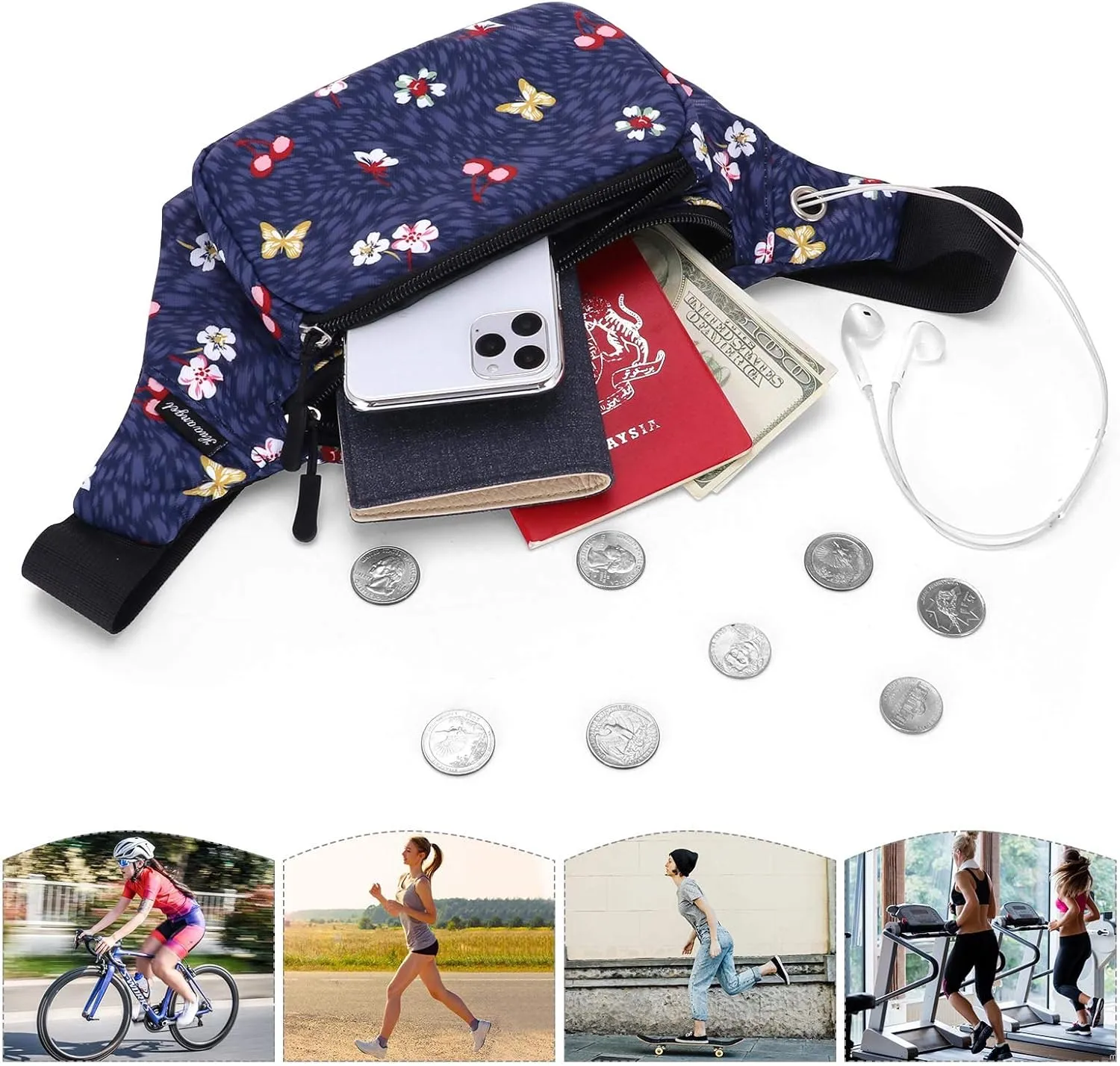HUA ANGEL Fanny Pack for Women & Men - Crossbody Waist Bag Lightweight Belt Bum Bag for Sports, Travel, Hiking, Everyday Use