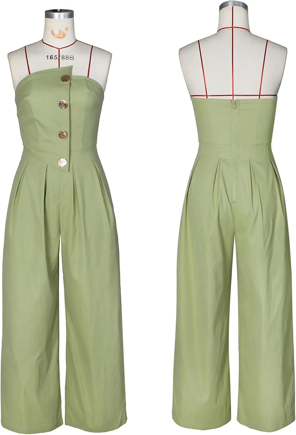 HuiSiFang Women's Sexy Tube Top Strapless Jumpsuits Casual Button High Waist Loose Wide Leg Jumpsuits Romper Streetwear