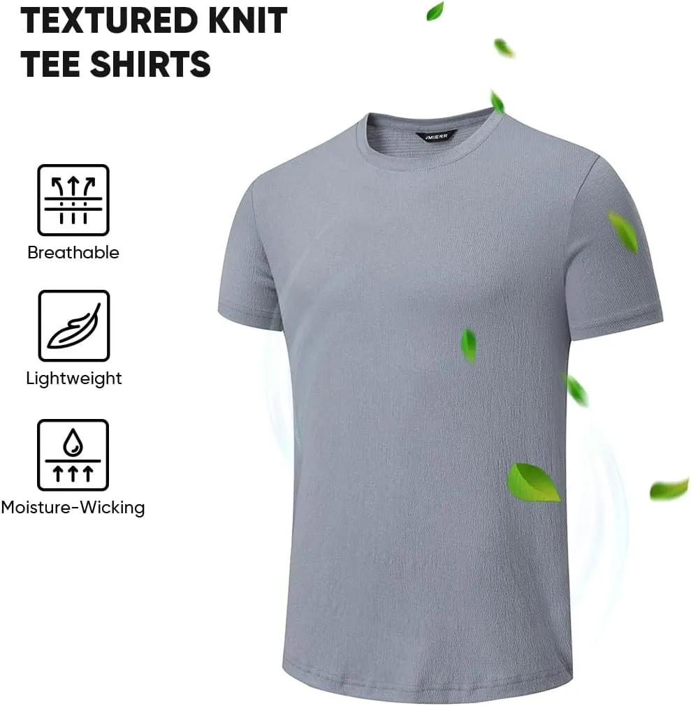JMIERR Mens T-Shirt Short Sleeve Muscle Textured Knit Crewneck Slim T Shirt Gym Workout Athletic Tee Shirts