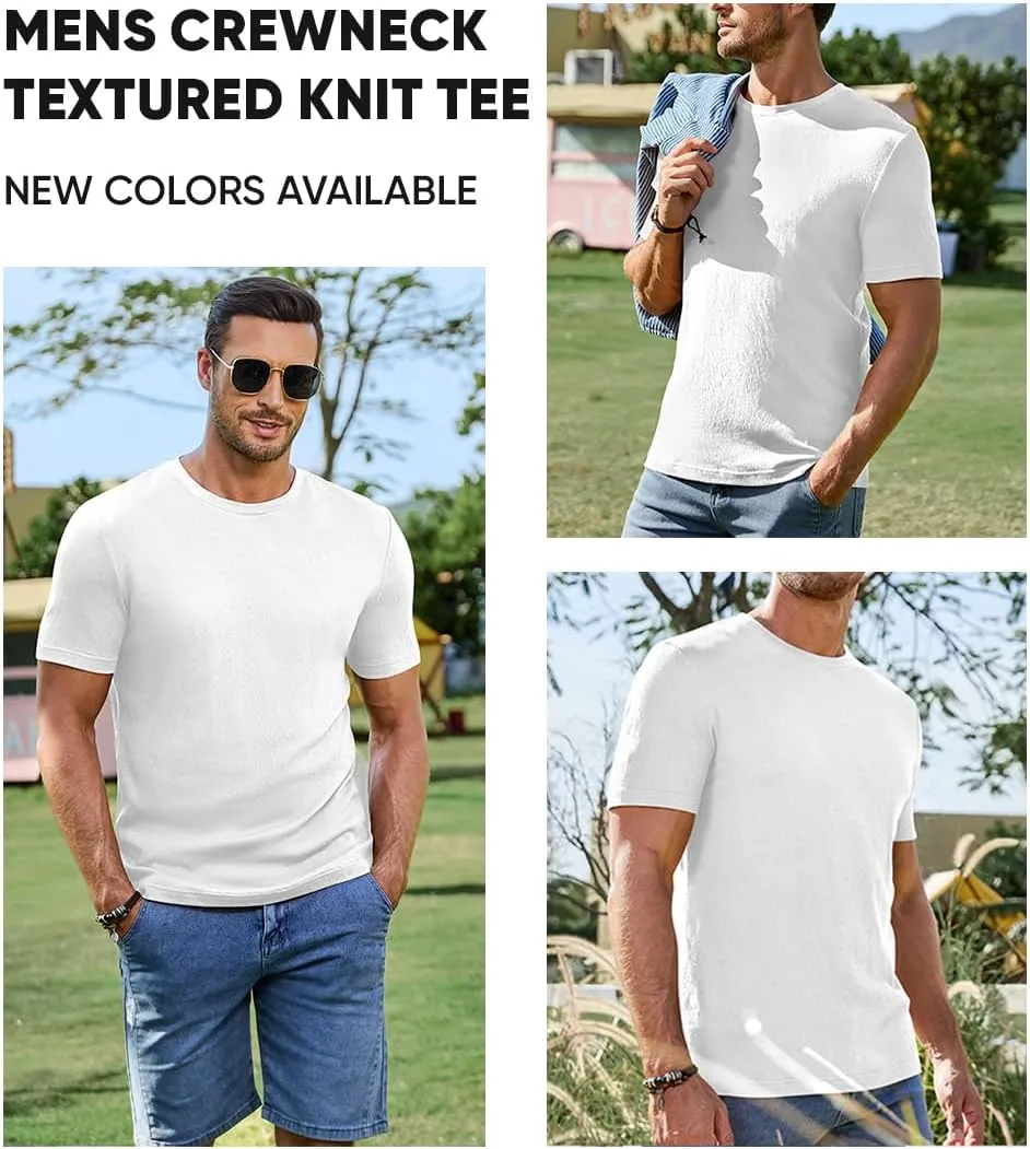JMIERR Mens T-Shirt Short Sleeve Muscle Textured Knit Crewneck Slim T Shirt Gym Workout Athletic Tee Shirts
