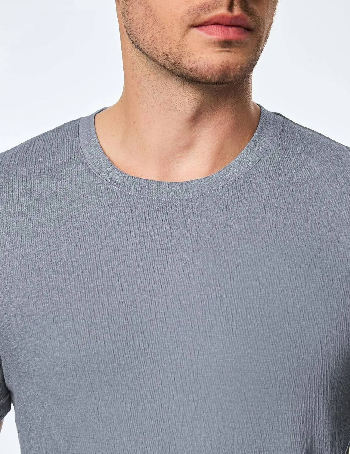 JMIERR Mens T-Shirt Short Sleeve Muscle Textured Knit Crewneck Slim T Shirt Gym Workout Athletic Tee Shirts