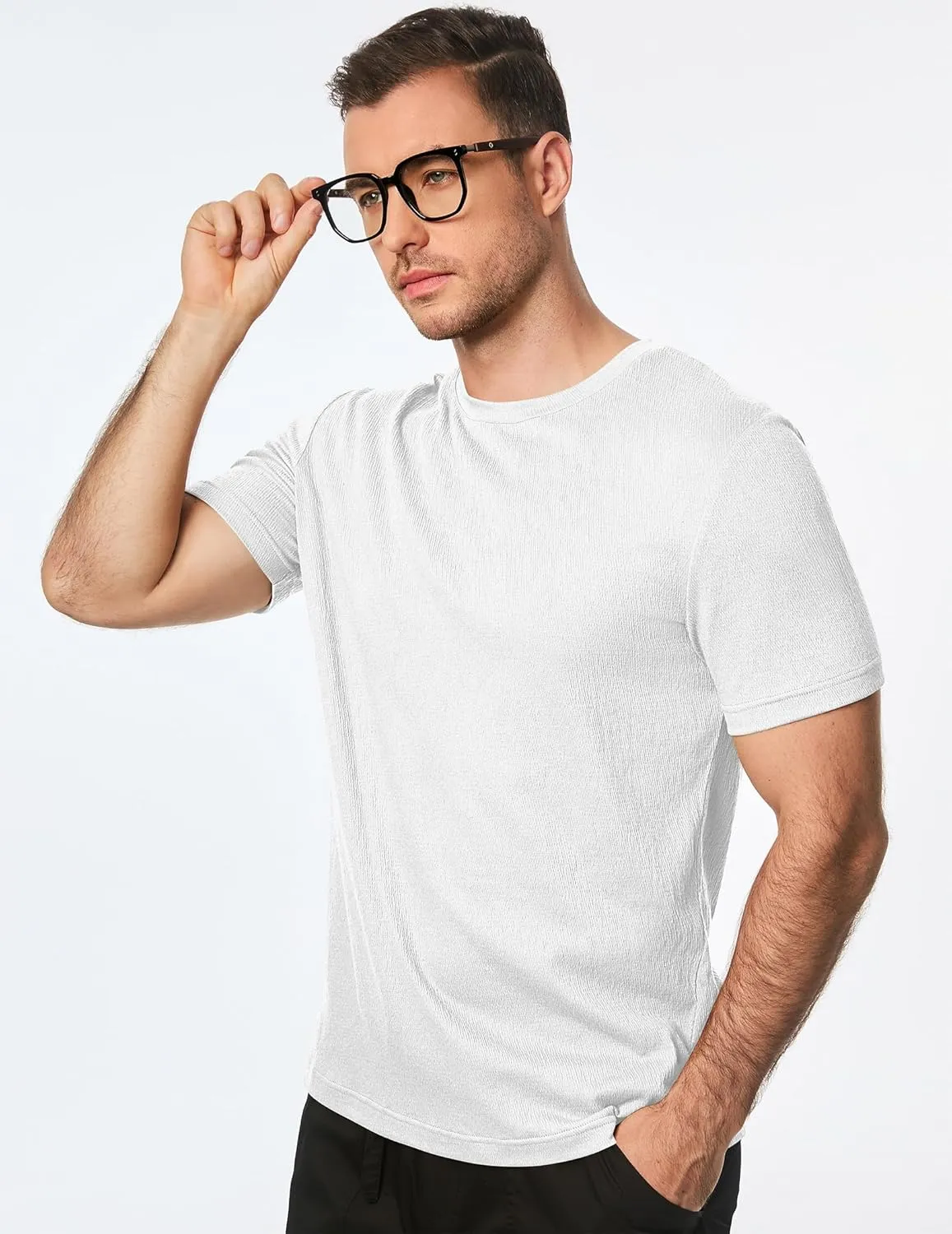 JMIERR Mens T-Shirt Short Sleeve Muscle Textured Knit Crewneck Slim T Shirt Gym Workout Athletic Tee Shirts