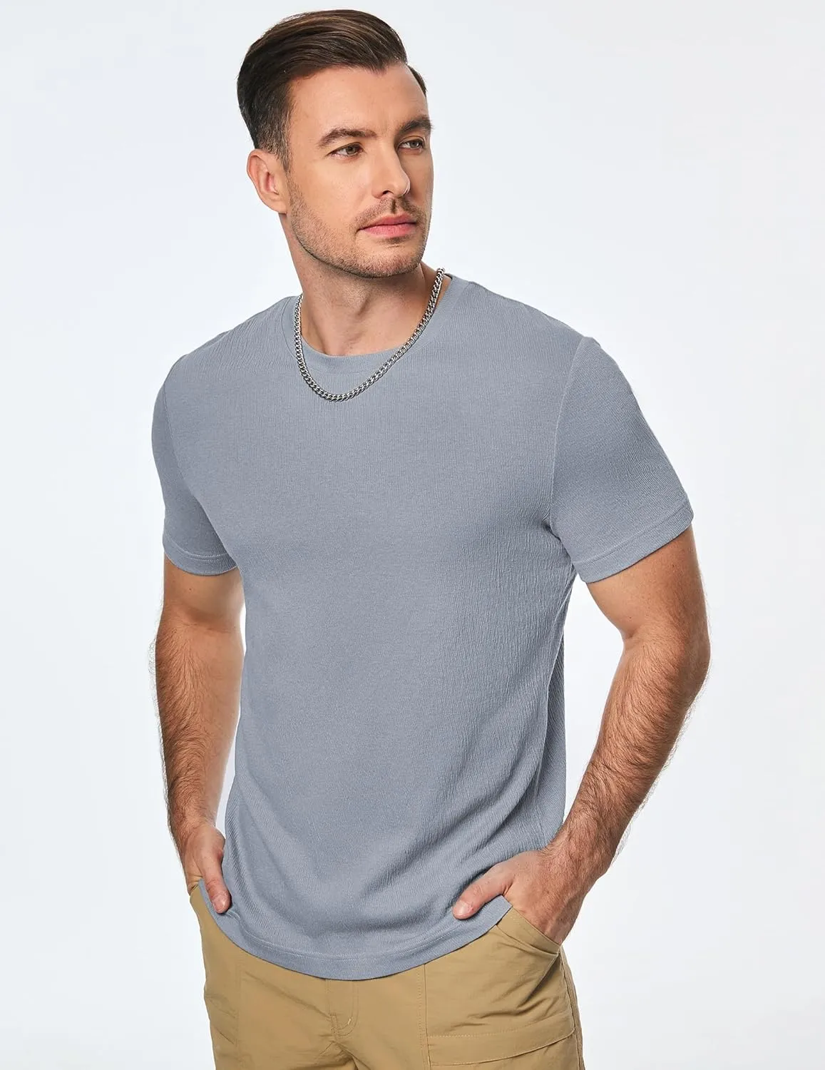 JMIERR Mens T-Shirt Short Sleeve Muscle Textured Knit Crewneck Slim T Shirt Gym Workout Athletic Tee Shirts