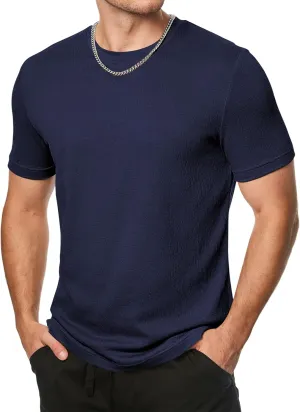 JMIERR Mens T-Shirt Short Sleeve Muscle Textured Knit Crewneck Slim T Shirt Gym Workout Athletic Tee Shirts
