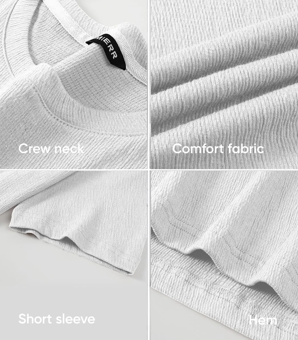 JMIERR Mens T-Shirt Short Sleeve Muscle Textured Knit Crewneck Slim T Shirt Gym Workout Athletic Tee Shirts
