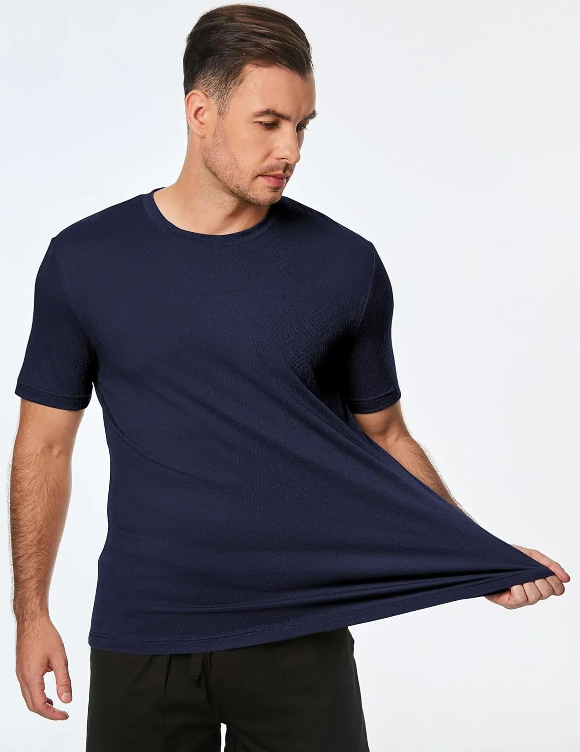 JMIERR Mens T-Shirt Short Sleeve Muscle Textured Knit Crewneck Slim T Shirt Gym Workout Athletic Tee Shirts