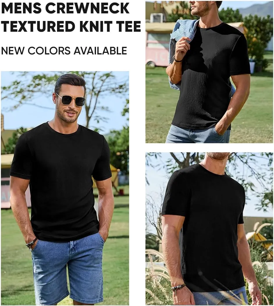 JMIERR Mens T-Shirt Short Sleeve Muscle Textured Knit Crewneck Slim T Shirt Gym Workout Athletic Tee Shirts