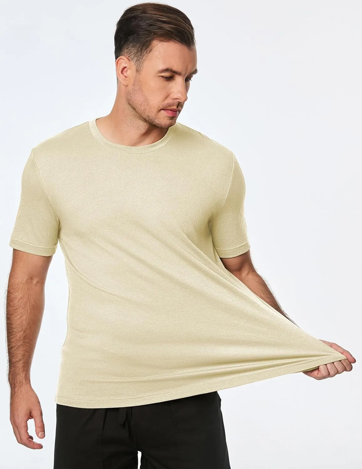 JMIERR Mens T-Shirt Short Sleeve Muscle Textured Knit Crewneck Slim T Shirt Gym Workout Athletic Tee Shirts