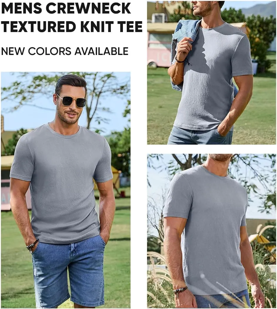 JMIERR Mens T-Shirt Short Sleeve Muscle Textured Knit Crewneck Slim T Shirt Gym Workout Athletic Tee Shirts