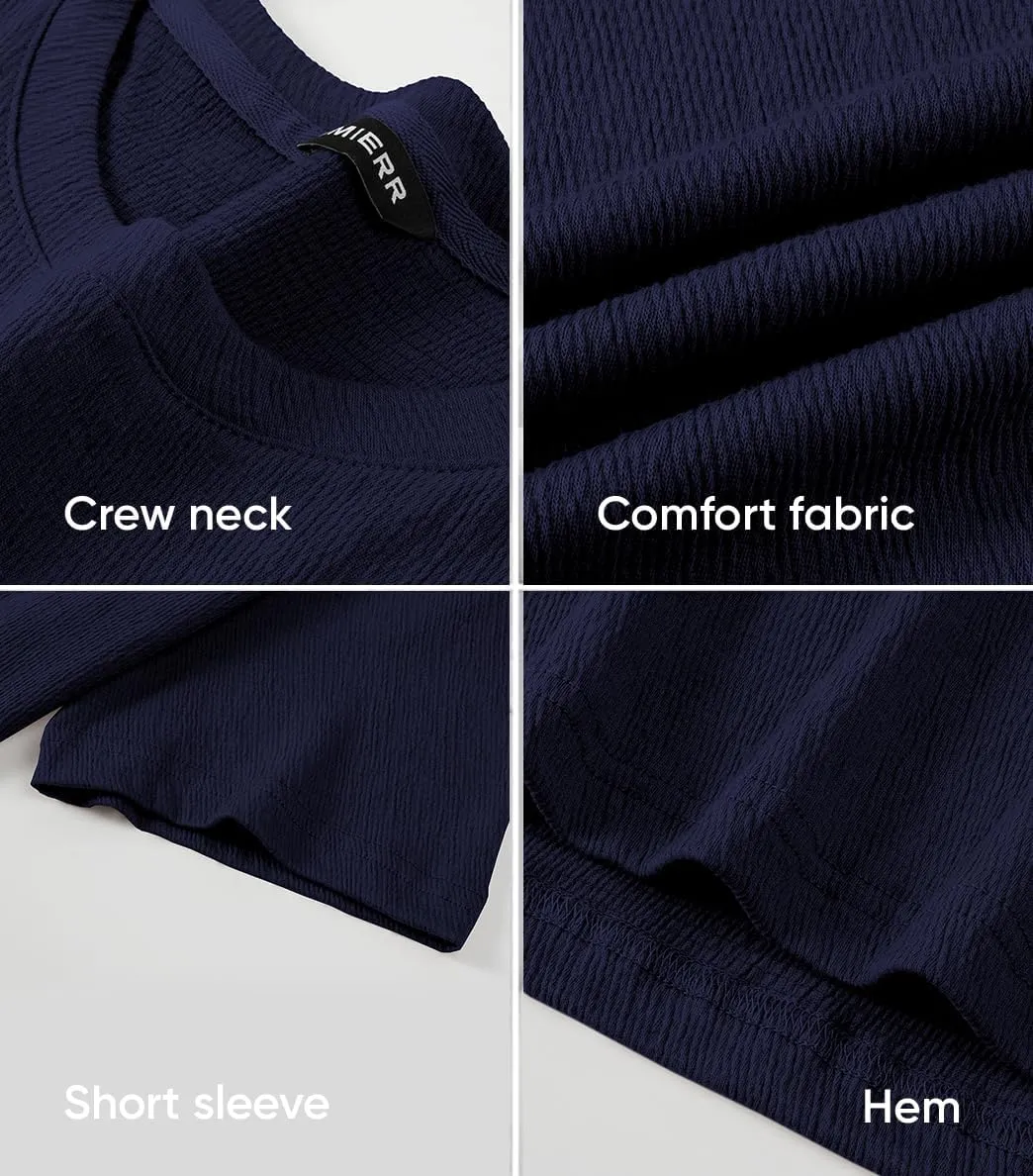 JMIERR Mens T-Shirt Short Sleeve Muscle Textured Knit Crewneck Slim T Shirt Gym Workout Athletic Tee Shirts