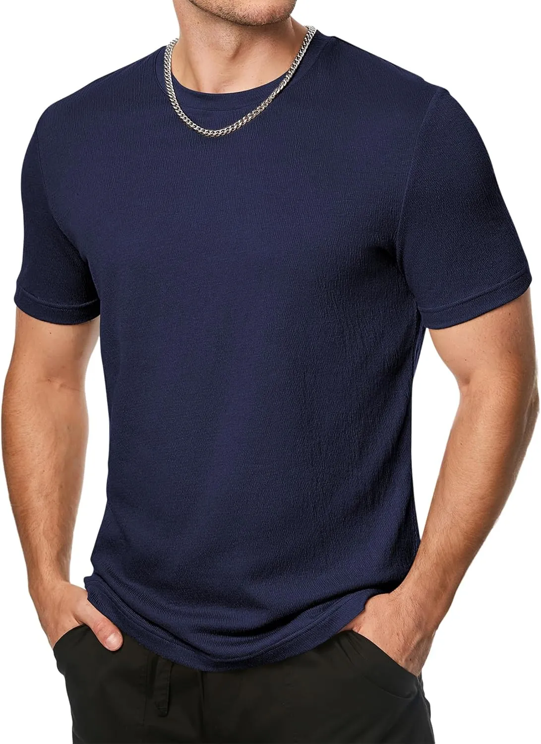 JMIERR Mens T-Shirt Short Sleeve Muscle Textured Knit Crewneck Slim T Shirt Gym Workout Athletic Tee Shirts