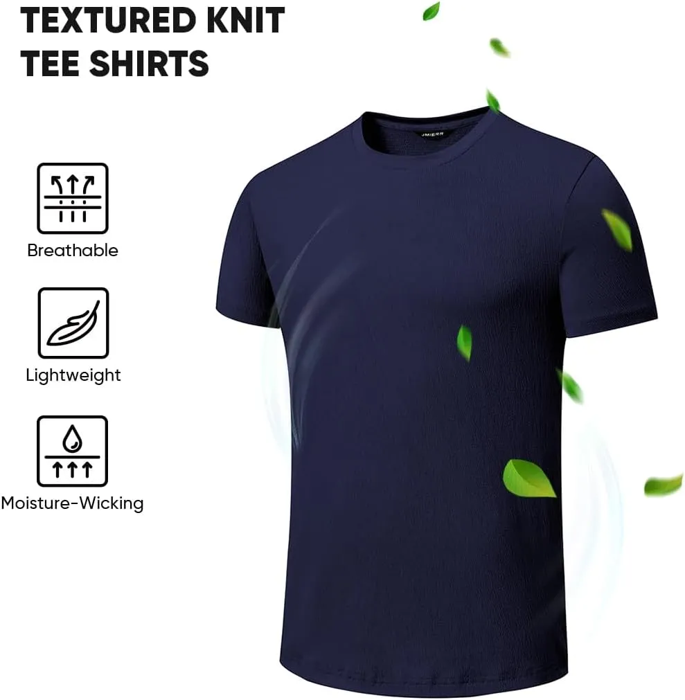 JMIERR Mens T-Shirt Short Sleeve Muscle Textured Knit Crewneck Slim T Shirt Gym Workout Athletic Tee Shirts