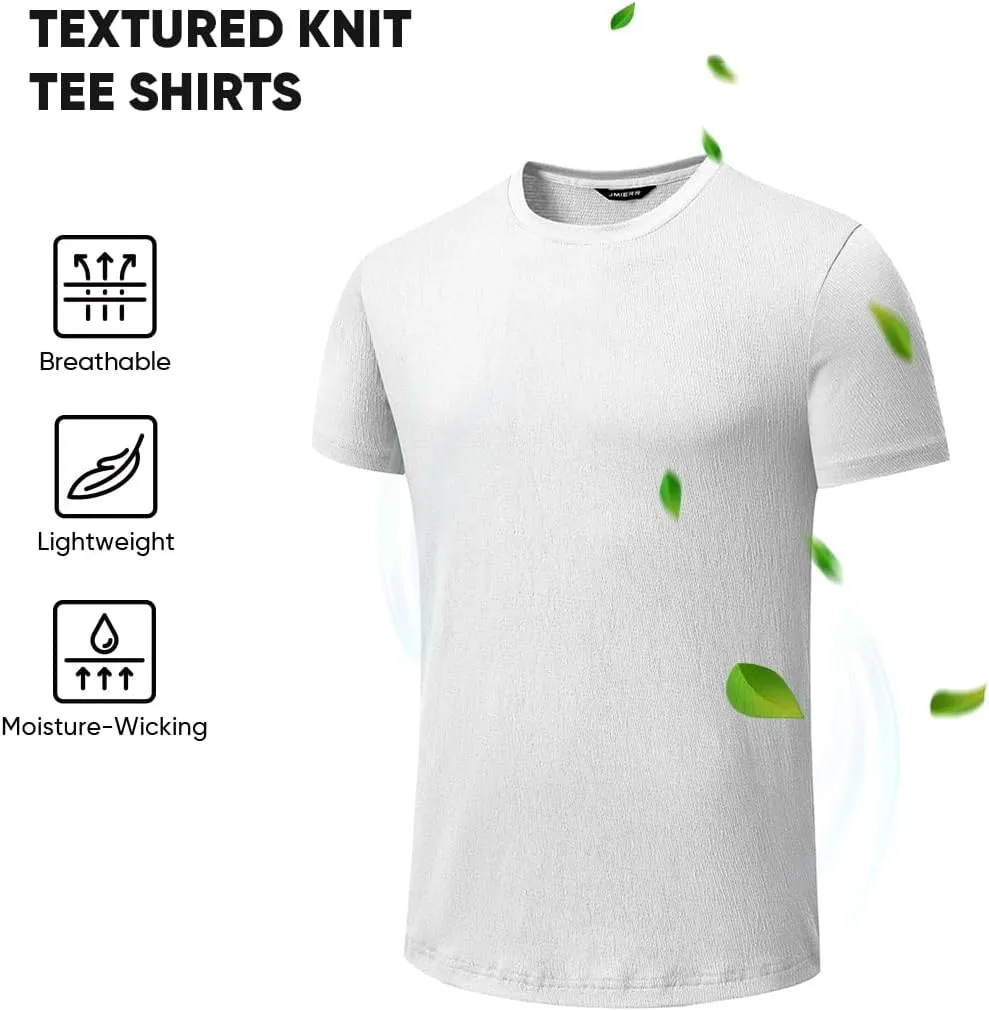 JMIERR Mens T-Shirt Short Sleeve Muscle Textured Knit Crewneck Slim T Shirt Gym Workout Athletic Tee Shirts