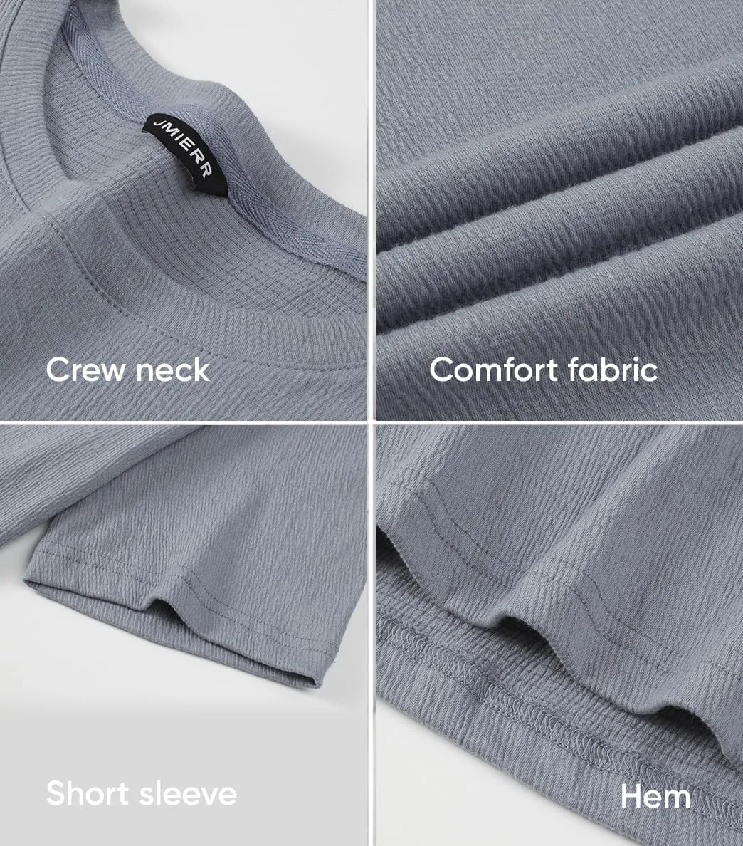 JMIERR Mens T-Shirt Short Sleeve Muscle Textured Knit Crewneck Slim T Shirt Gym Workout Athletic Tee Shirts