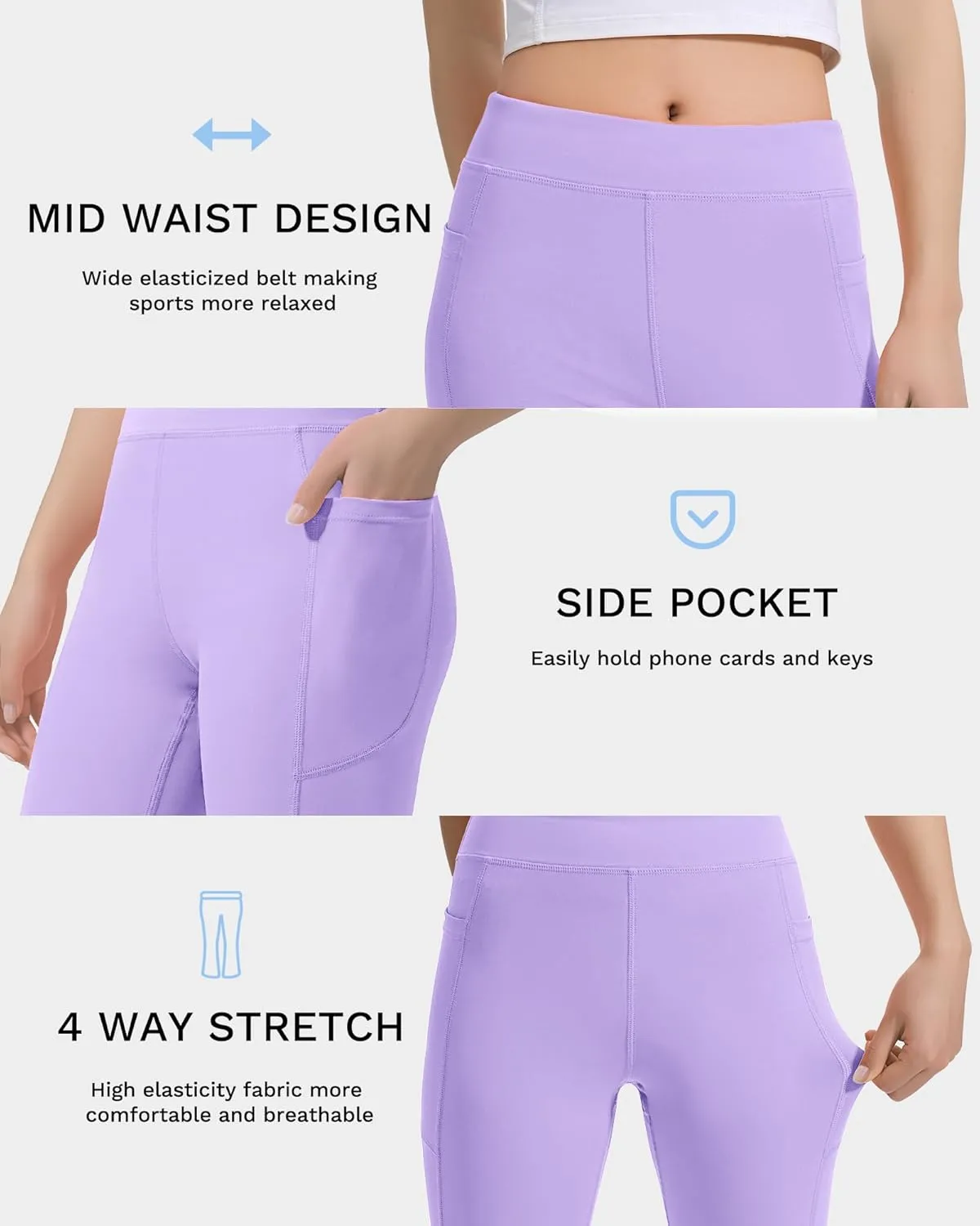 JOCMIC Girls Capri Leggings High Waisted Athletic Leggings with Pockets for Kids Dance Gymnastics Running