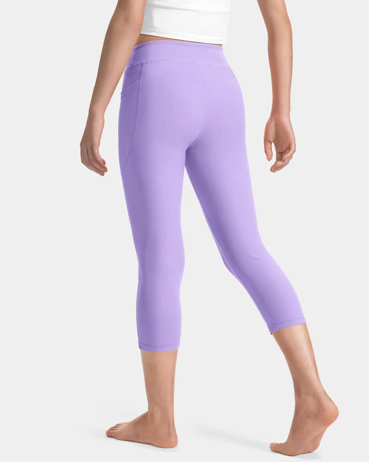 JOCMIC Girls Capri Leggings High Waisted Athletic Leggings with Pockets for Kids Dance Gymnastics Running