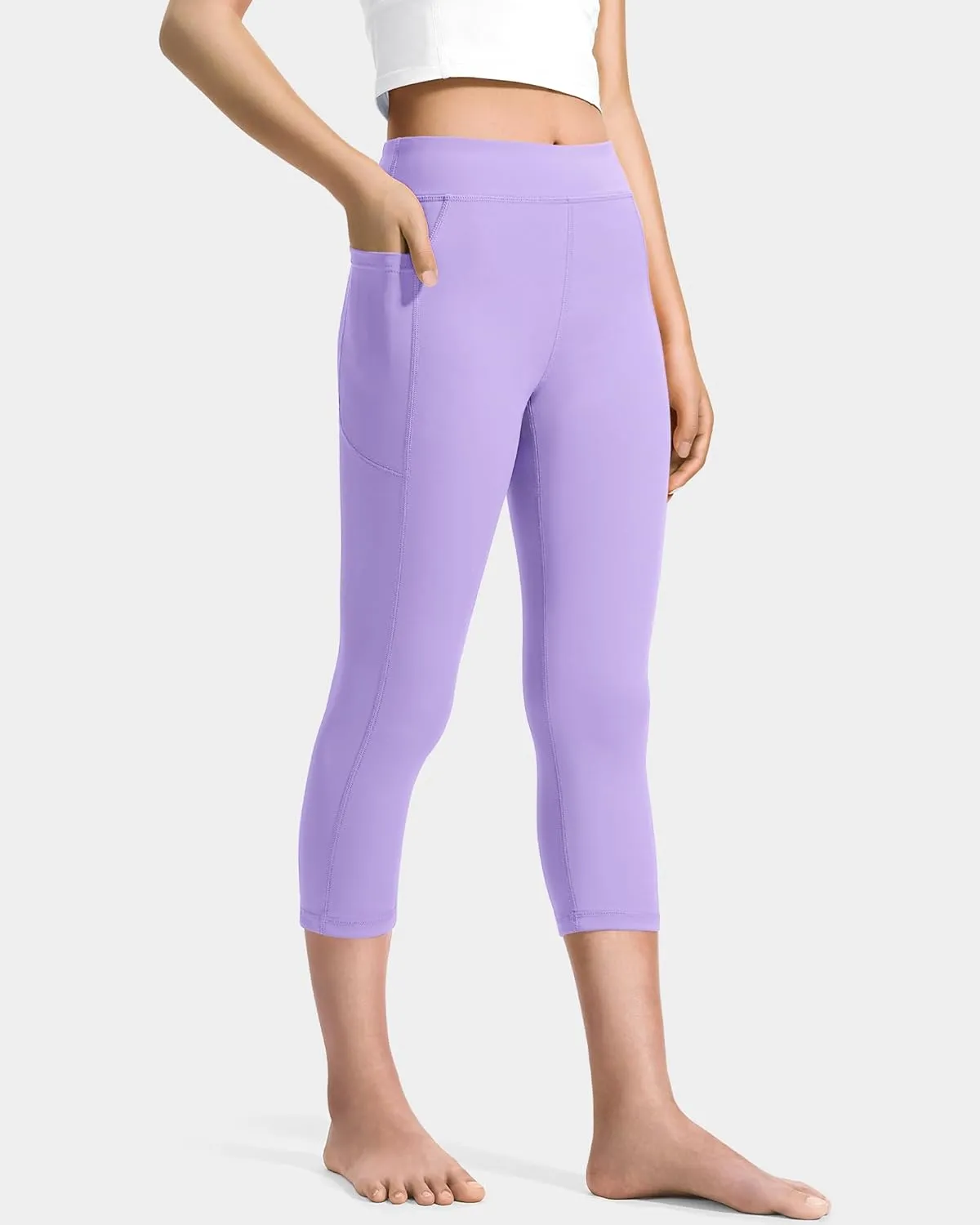 JOCMIC Girls Capri Leggings High Waisted Athletic Leggings with Pockets for Kids Dance Gymnastics Running