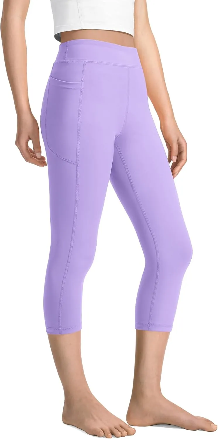 JOCMIC Girls Capri Leggings High Waisted Athletic Leggings with Pockets for Kids Dance Gymnastics Running