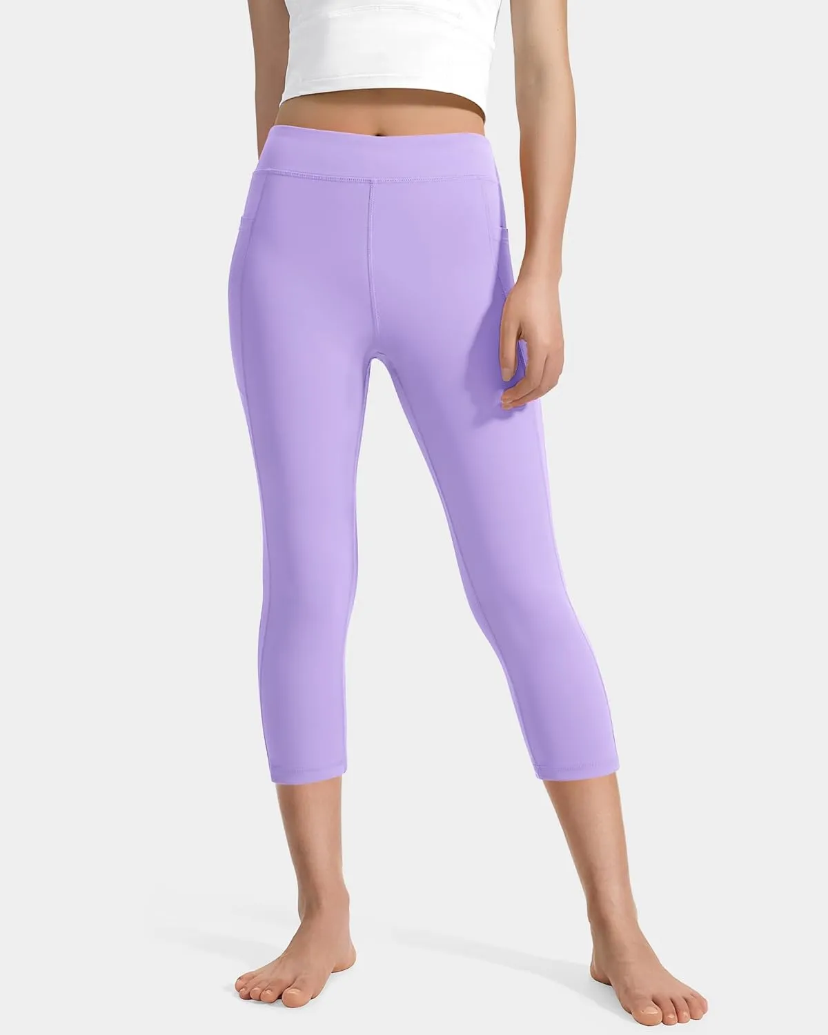 JOCMIC Girls Capri Leggings High Waisted Athletic Leggings with Pockets for Kids Dance Gymnastics Running