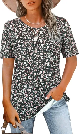 JomeDesign Womens Summer Tops Short Sleeve Crew Neck Shirts Puff Sleeve Casual Tshirts