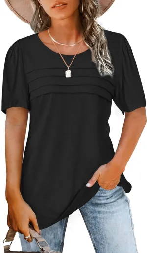 JomeDesign Womens Summer Tops Short Sleeve Crew Neck Shirts Puff Sleeve Casual Tshirts