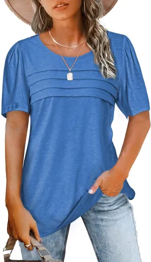 JomeDesign Womens Summer Tops Short Sleeve Crew Neck Shirts Puff Sleeve Casual Tshirts