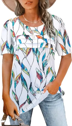 JomeDesign Womens Summer Tops Short Sleeve Crew Neck Shirts Puff Sleeve Casual Tshirts