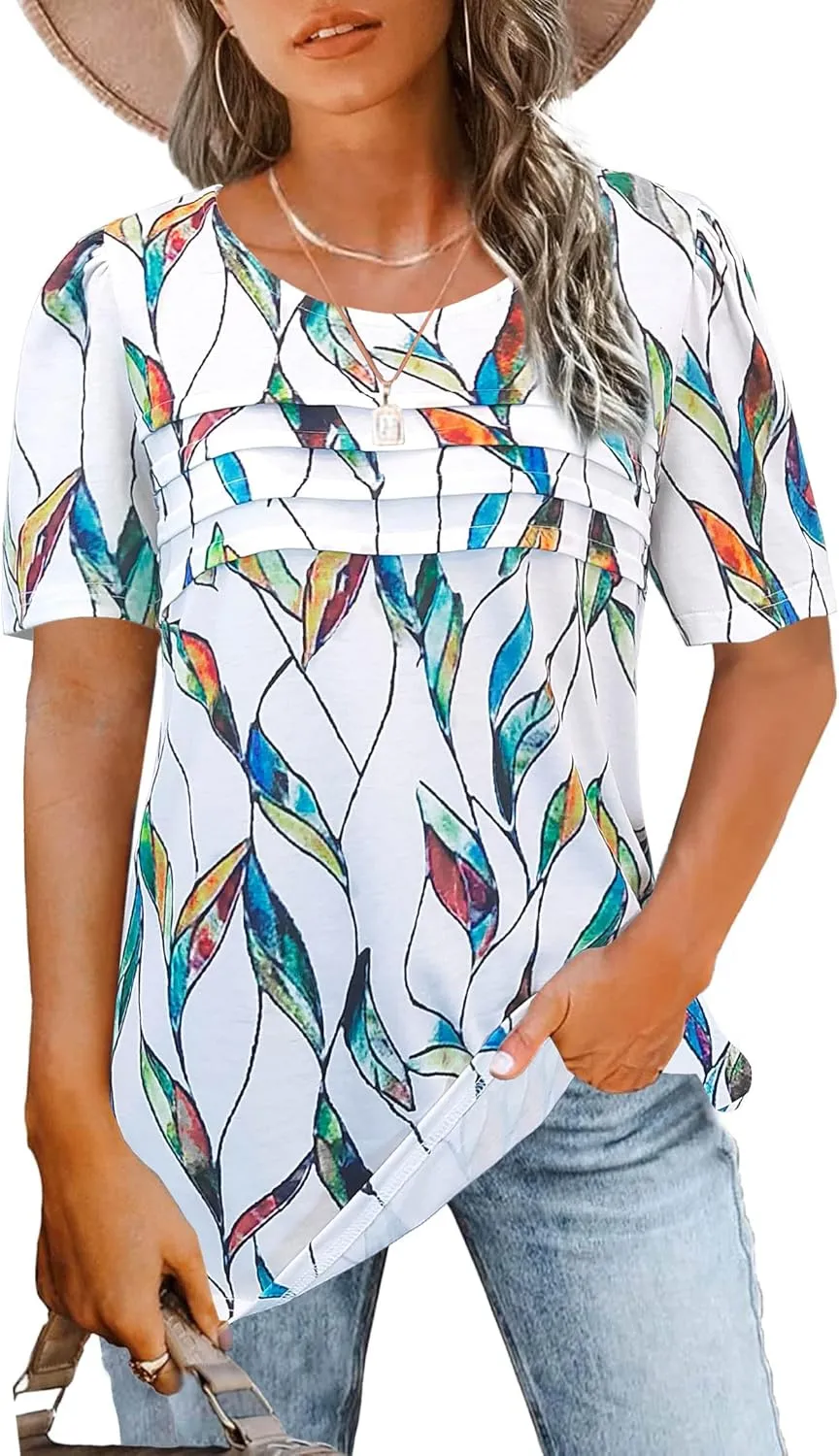 JomeDesign Womens Summer Tops Short Sleeve Crew Neck Shirts Puff Sleeve Casual Tshirts
