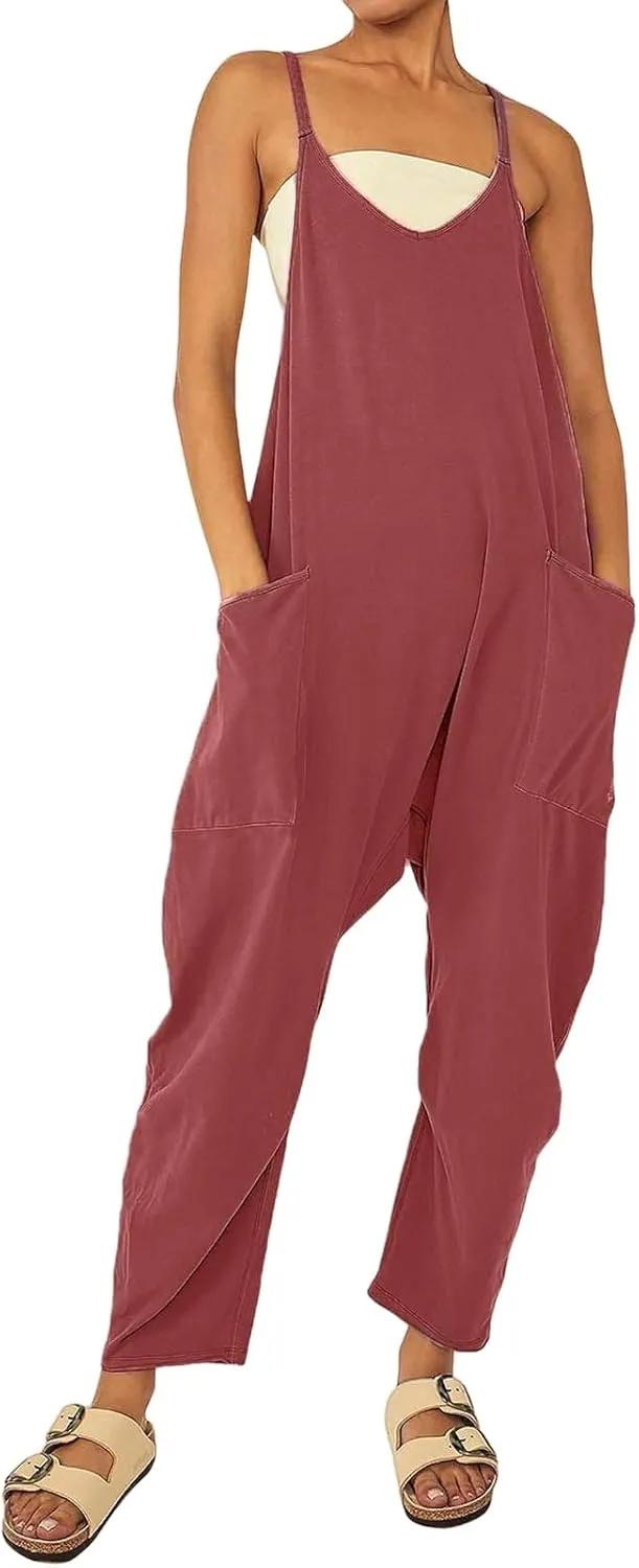 Jumpsuits for Women Casual Loose Sleeveless Jumpsuits Spaghetti Strap Harem Long Pants Romper Overalls with Pockets