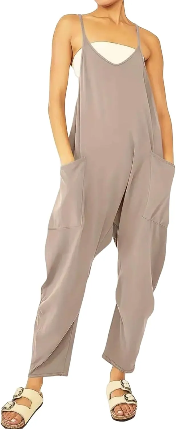 Jumpsuits for Women Casual Loose Sleeveless Jumpsuits Spaghetti Strap Harem Long Pants Romper Overalls with Pockets