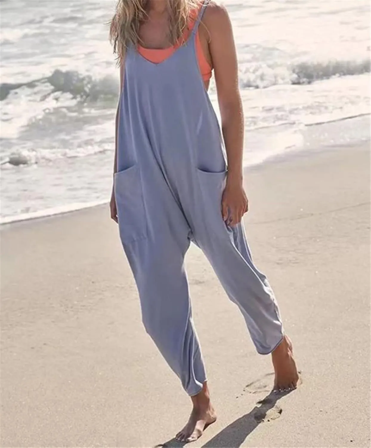 Jumpsuits for Women Casual Loose Sleeveless Jumpsuits Spaghetti Strap Harem Long Pants Romper Overalls with Pockets