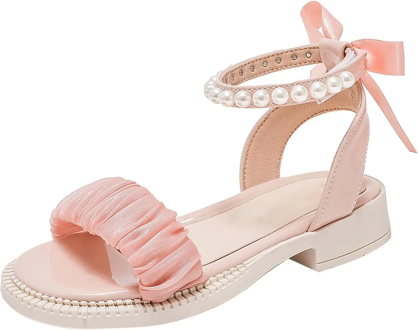 Kids Girl's Open Toe Sandals Bowknot Pearl Ankle Strap Sandals Summer Princess Dress Shoes