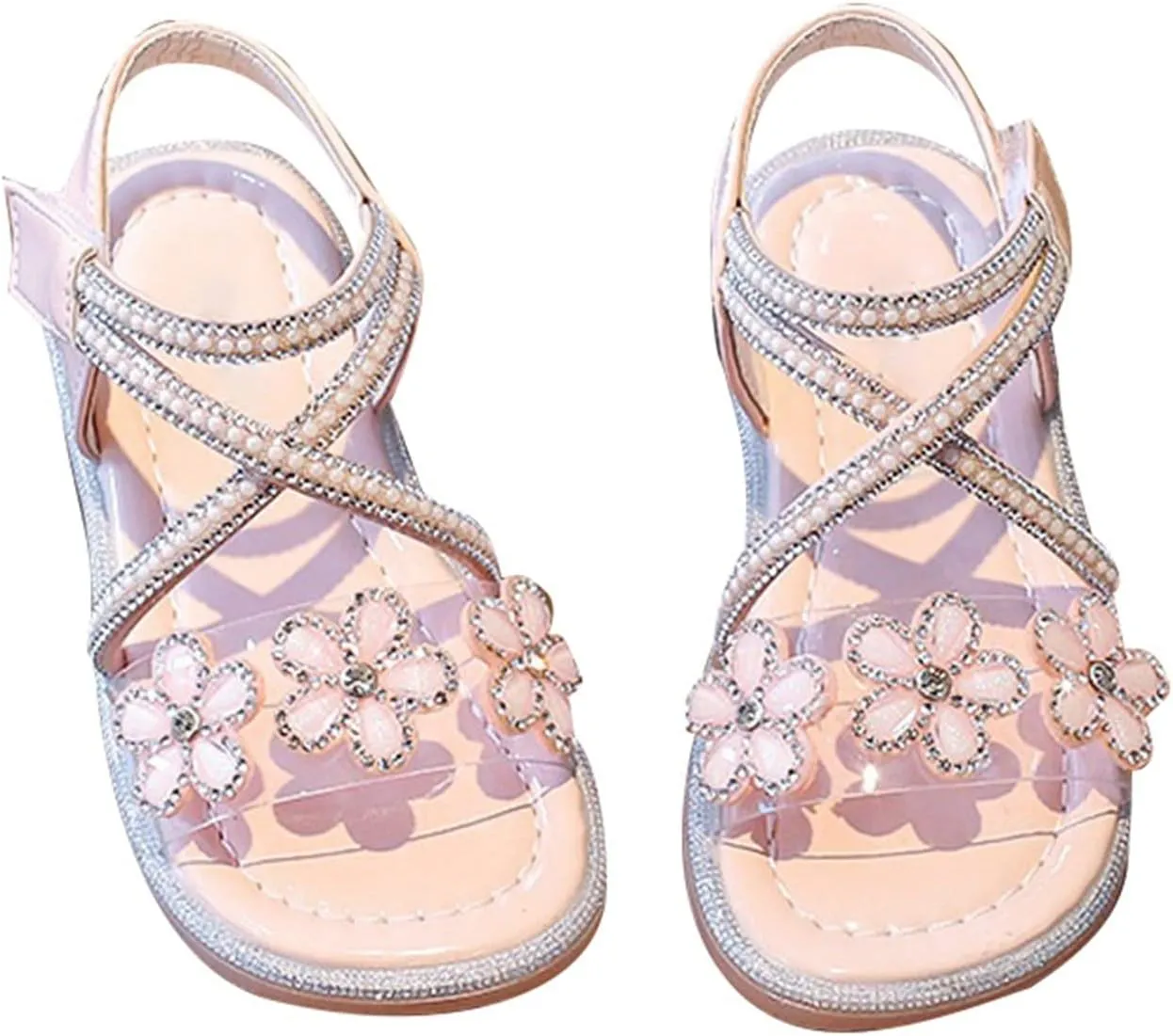 Kids Girls Rhinestone Flower Sandals Little Kid Princess Sandals Summer Dress Shoes for Big Kids