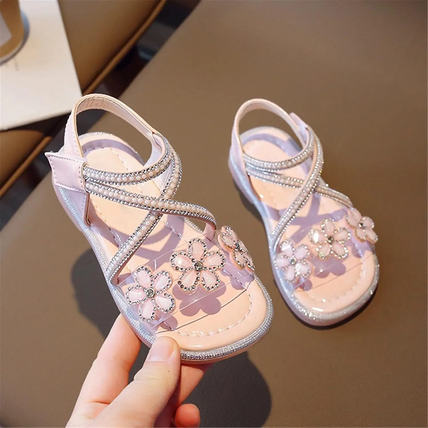 Kids Girls Rhinestone Flower Sandals Little Kid Princess Sandals Summer Dress Shoes for Big Kids