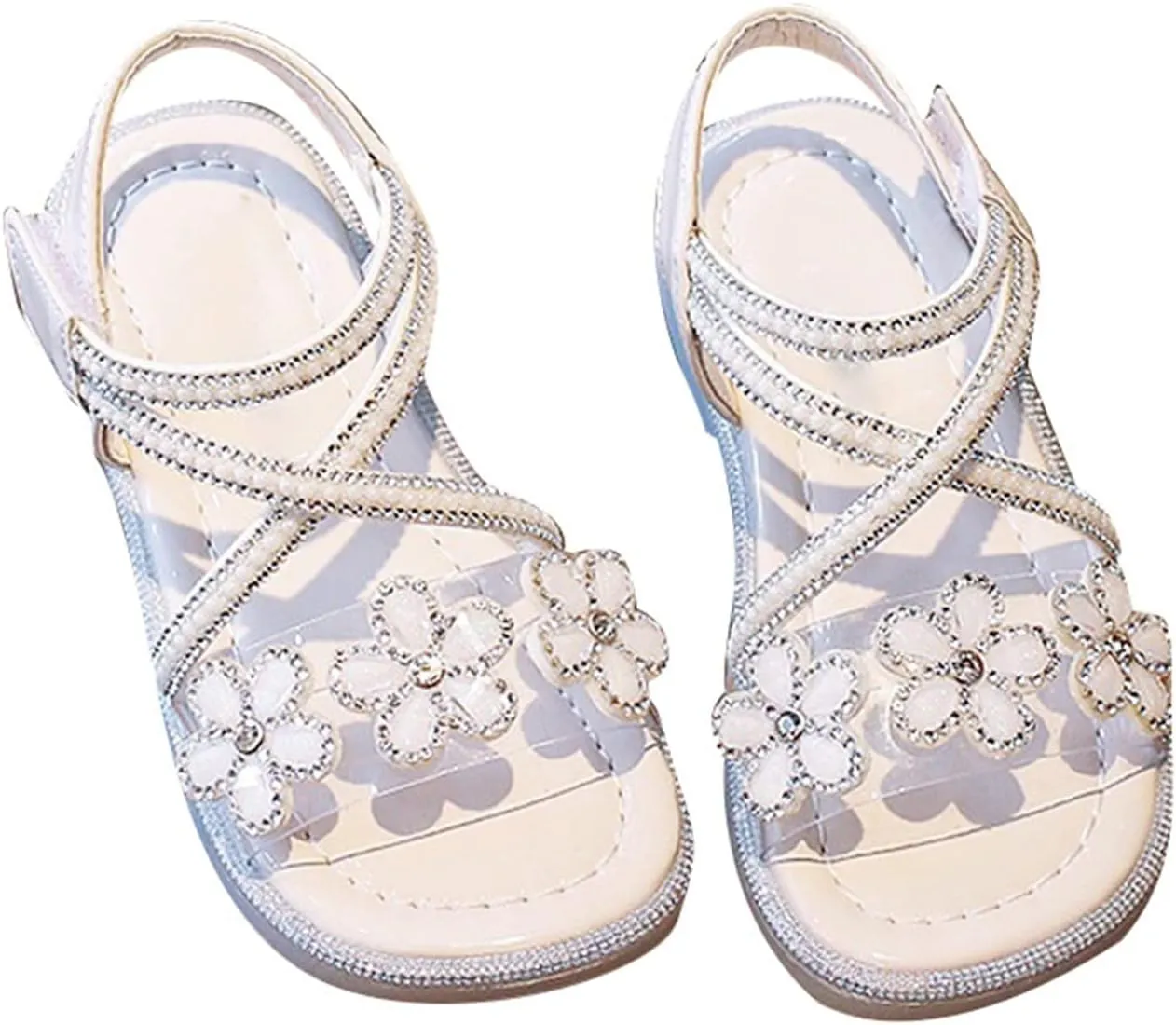 Kids Girls Rhinestone Flower Sandals Little Kid Princess Sandals Summer Dress Shoes for Big Kids