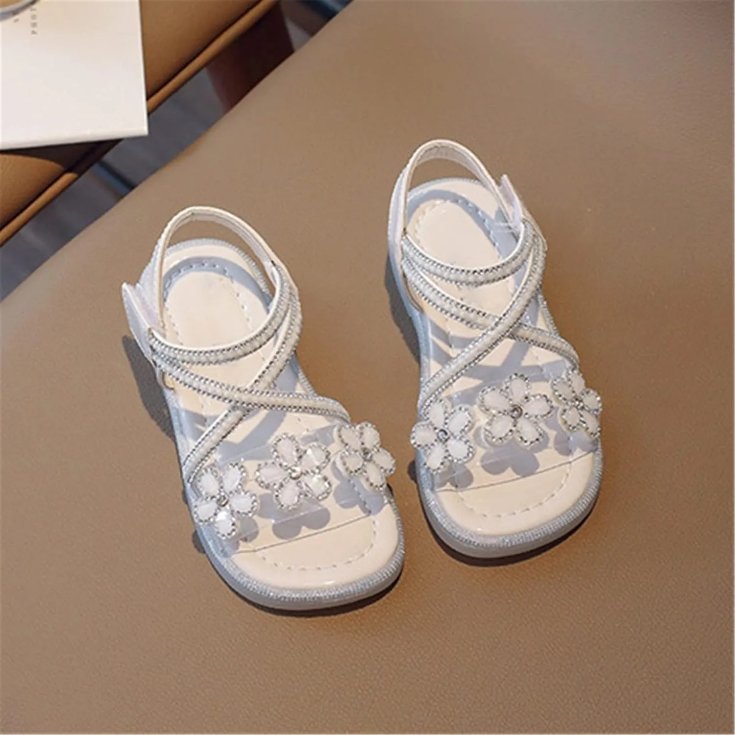 Kids Girls Rhinestone Flower Sandals Little Kid Princess Sandals Summer Dress Shoes for Big Kids