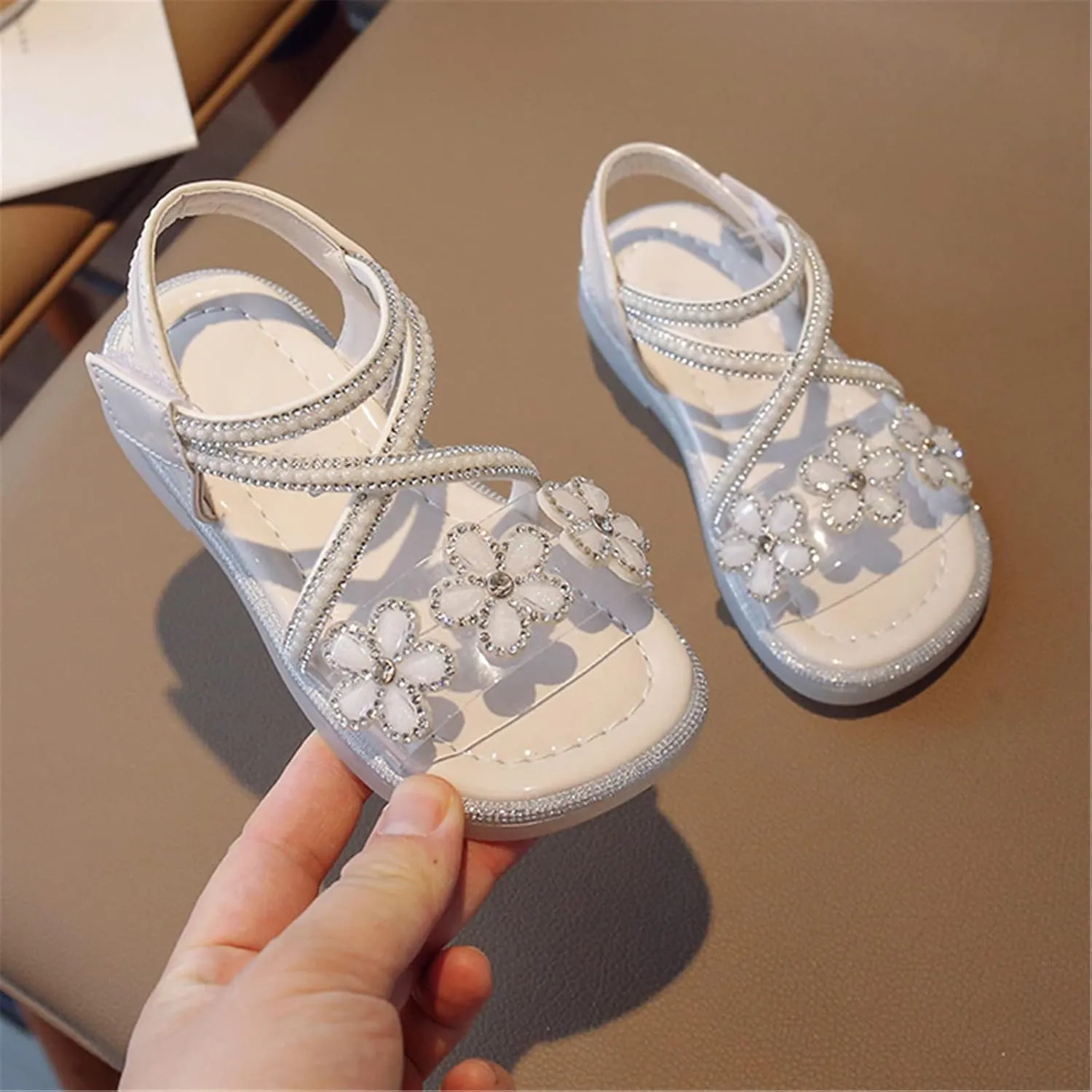 Kids Girls Rhinestone Flower Sandals Little Kid Princess Sandals Summer Dress Shoes for Big Kids