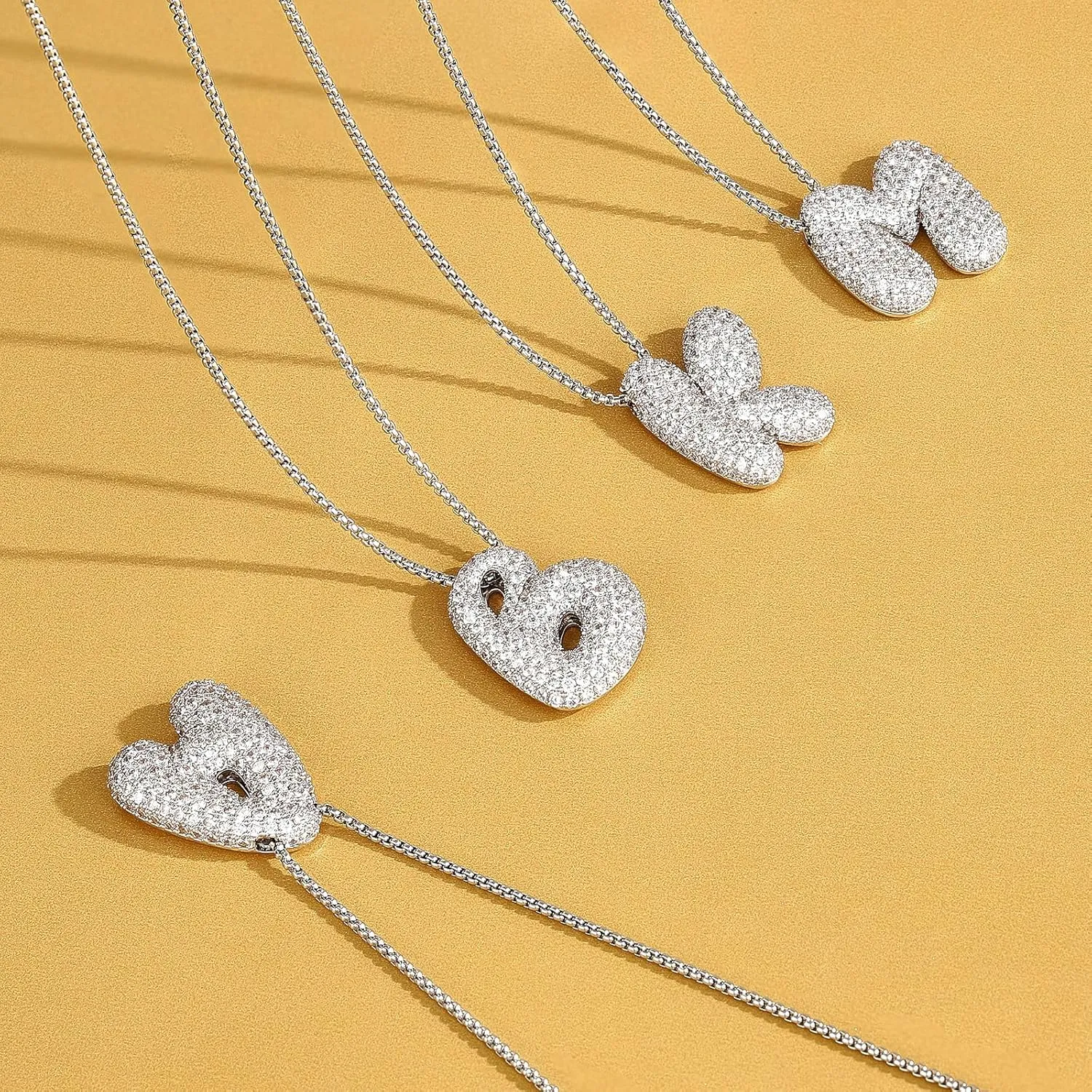 KissYan Bubble Letter Necklace, 14K Gold Plated Balloon Initial Pendant Box Chain Necklace Dainty Pave CZ Jewelry Gift for Women