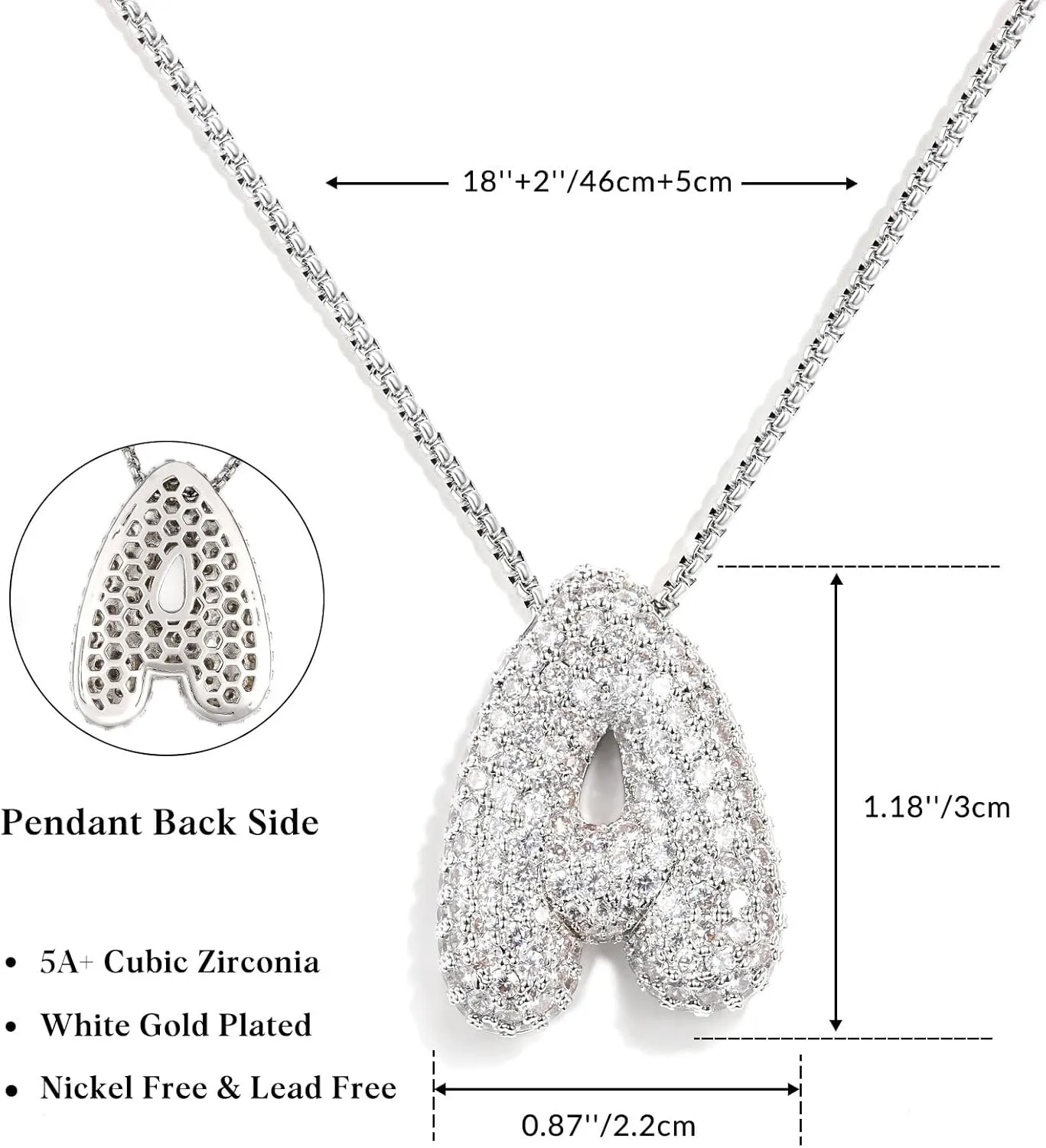 KissYan Bubble Letter Necklace, 14K Gold Plated Balloon Initial Pendant Box Chain Necklace Dainty Pave CZ Jewelry Gift for Women